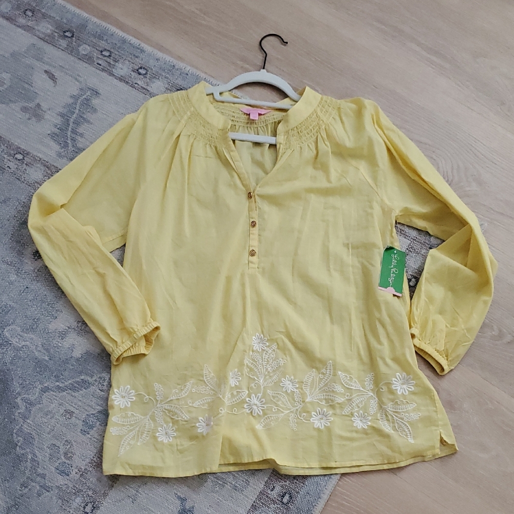 NWT Lilly Pulitzer Elsa Top Embroidered Top In Starfruit Yellow SzL